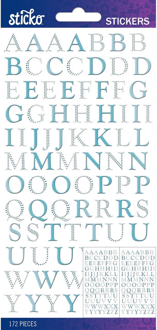 Sticko Alphabet Stickers - Goudy Small, Light Blue Foil, 172pcs